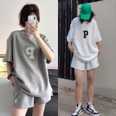 批发短袖<b class='q'>短裤</b>运动服套装女夏季薄款学生韩版宽松酷酷风百搭<b class='q'>休闲</b>两件套