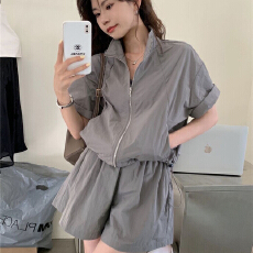 批发韩版<b class='q'>休闲</b>运动<b class='q'>套装</b>女2026夏季新款高级感宽松粉色防晒衣轻薄短裤