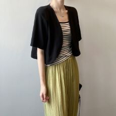 批发纯色无领短袖西装<b class='q'>外套</b>女夏季侘寂风外搭薄款小披肩法式开衫上衣v