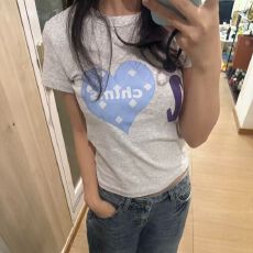 批发美式复古<b class='q'>印花</b>短袖t恤女夏季修身显瘦休闲上衣