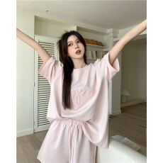 批发<b class='q'>运动</b>休闲套装女夏刺绣宽松短袖阔腿短裤两件套