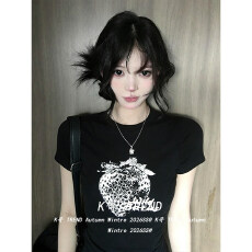 批发韩版纯棉印花<b class='q'>修身</b>收腰<b class='q'>短袖</b>T恤女