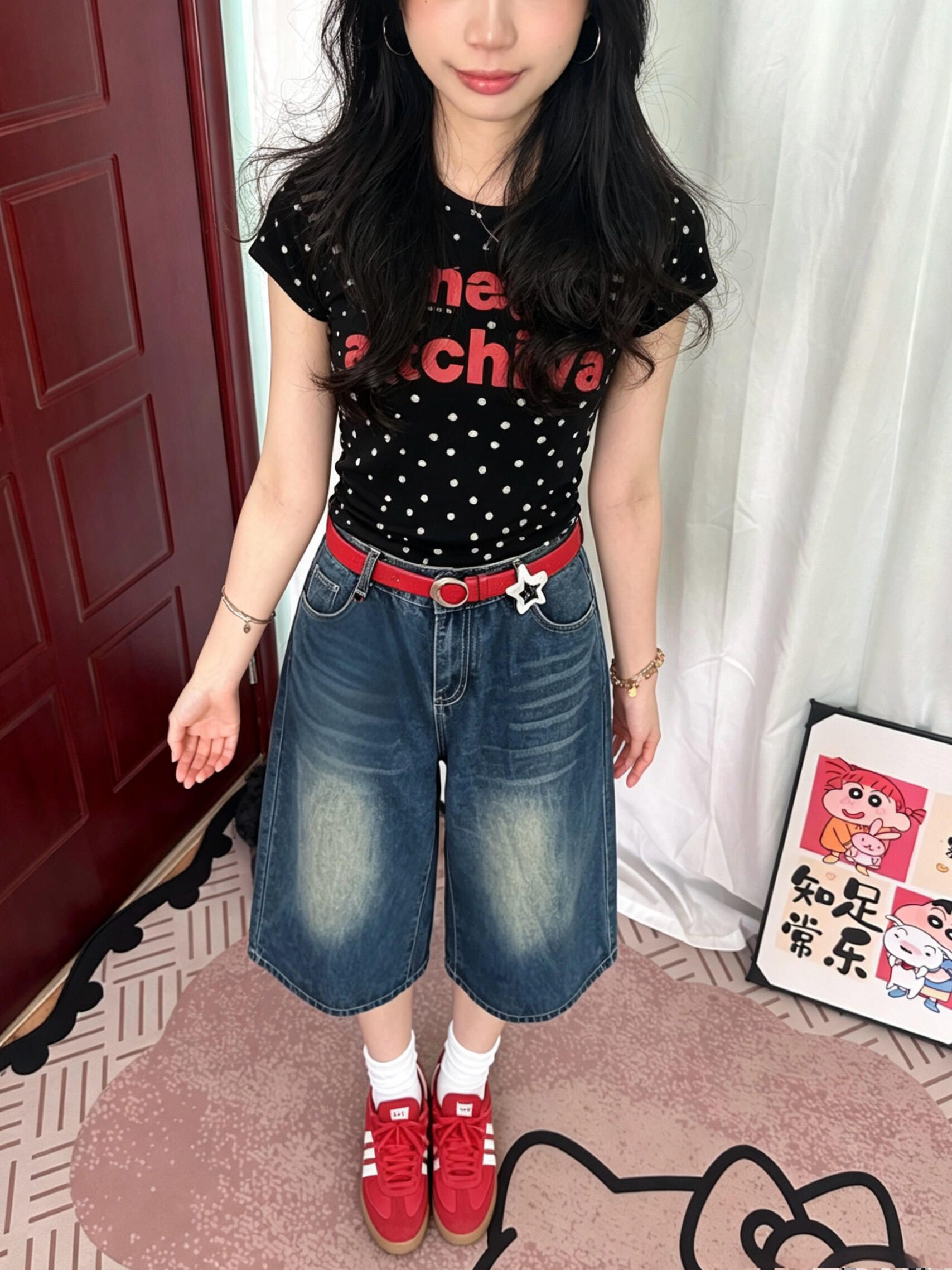 40 빗질하다 92 면 8 암모니아 Lun 몸매 가꾸기 슬림해 보이는 긍정적 인 어깨 반팔 티셔츠 여성 여름 도트 무늬