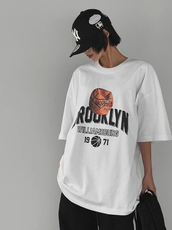 한국 스타일 순면 여름 드레스 반팔 루즈핏 티셔츠 여성