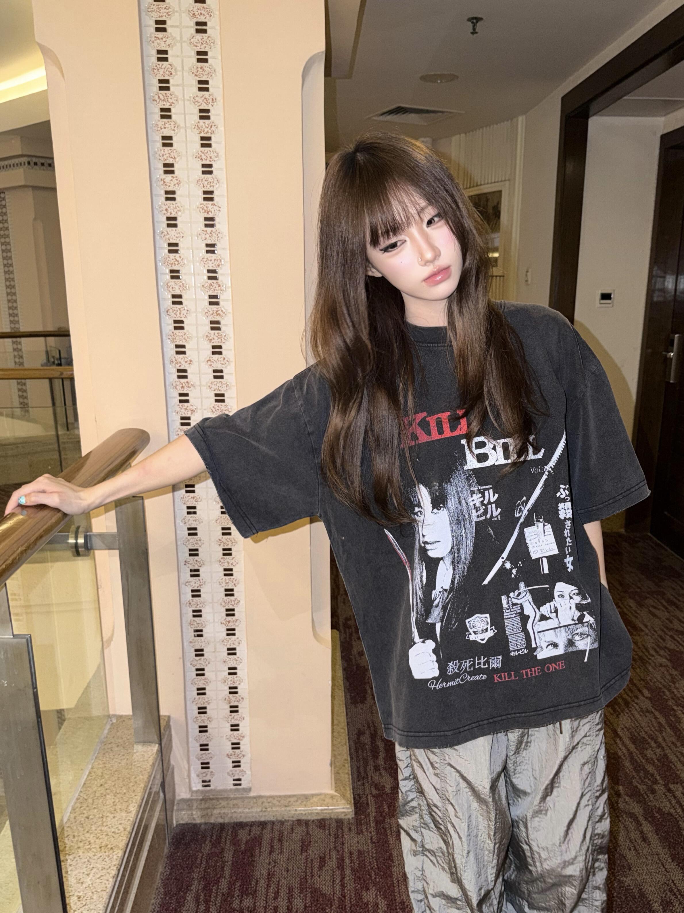 아메리칸 레트로 oversize 반팔 티셔츠 여성 여름 ins 조수 브랜드