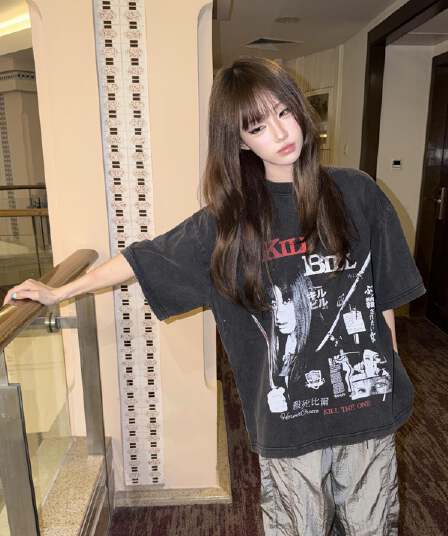 아메리칸 레트로 oversize 반팔 티셔츠 여성 여름 ins 조수 브랜드