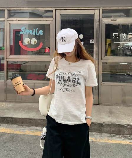 아메리칸 레트로 프린트 반팔 티셔츠 여성 여름 몸매 가꾸기 캐주얼 맨위