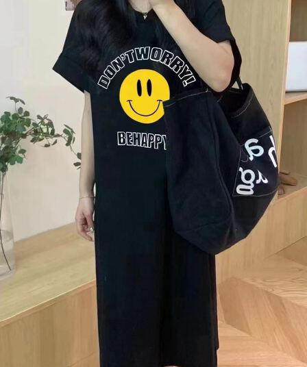 한국 대외 무역 일본식 ins 바람 여름 프린트 스트레이트 치마 다용도 반팔 드레스 Feifei 소매