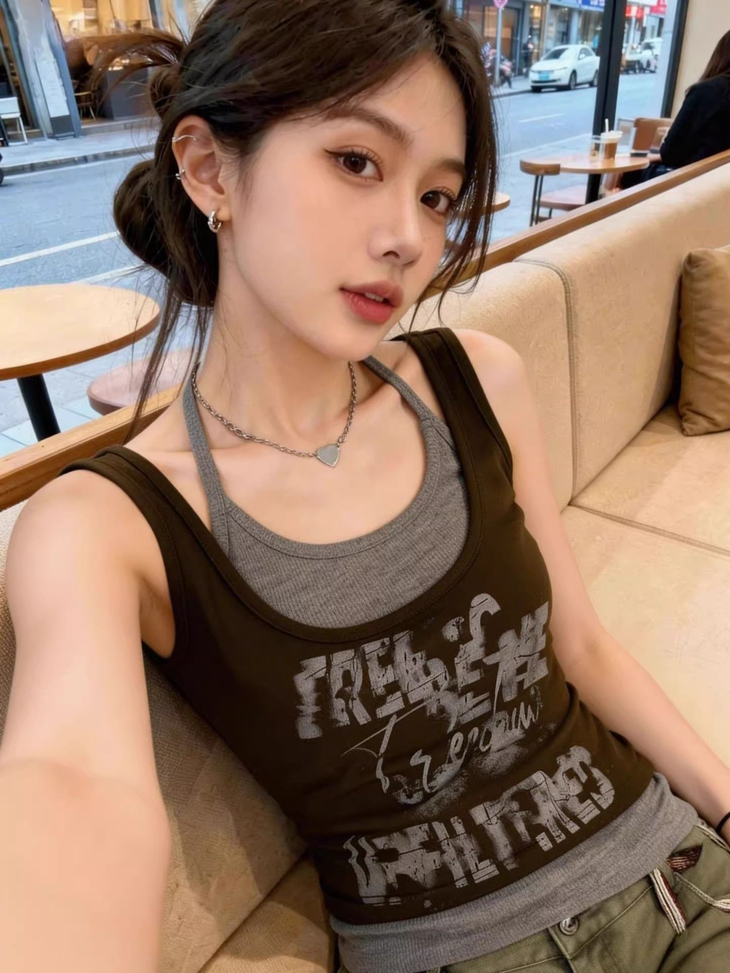 모달 면 배색 조끼 여성 여름 핫걸 몸매 가꾸기 슬림해 보이는 밝은 작은 대중 맨위 ins