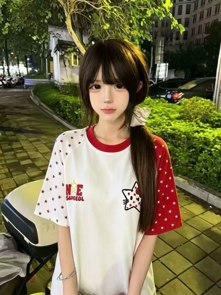 포밍 프린트 순면 220 그램 빗질하다 닫기 반팔 티셔츠 여성