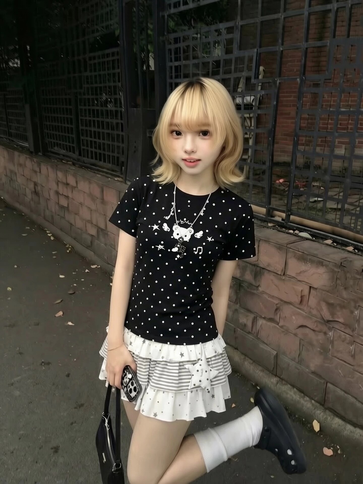 한 부서 순면 새로운 패션 디자인 센스 라운드 넥 도트 무늬 프린트 반팔 맨위