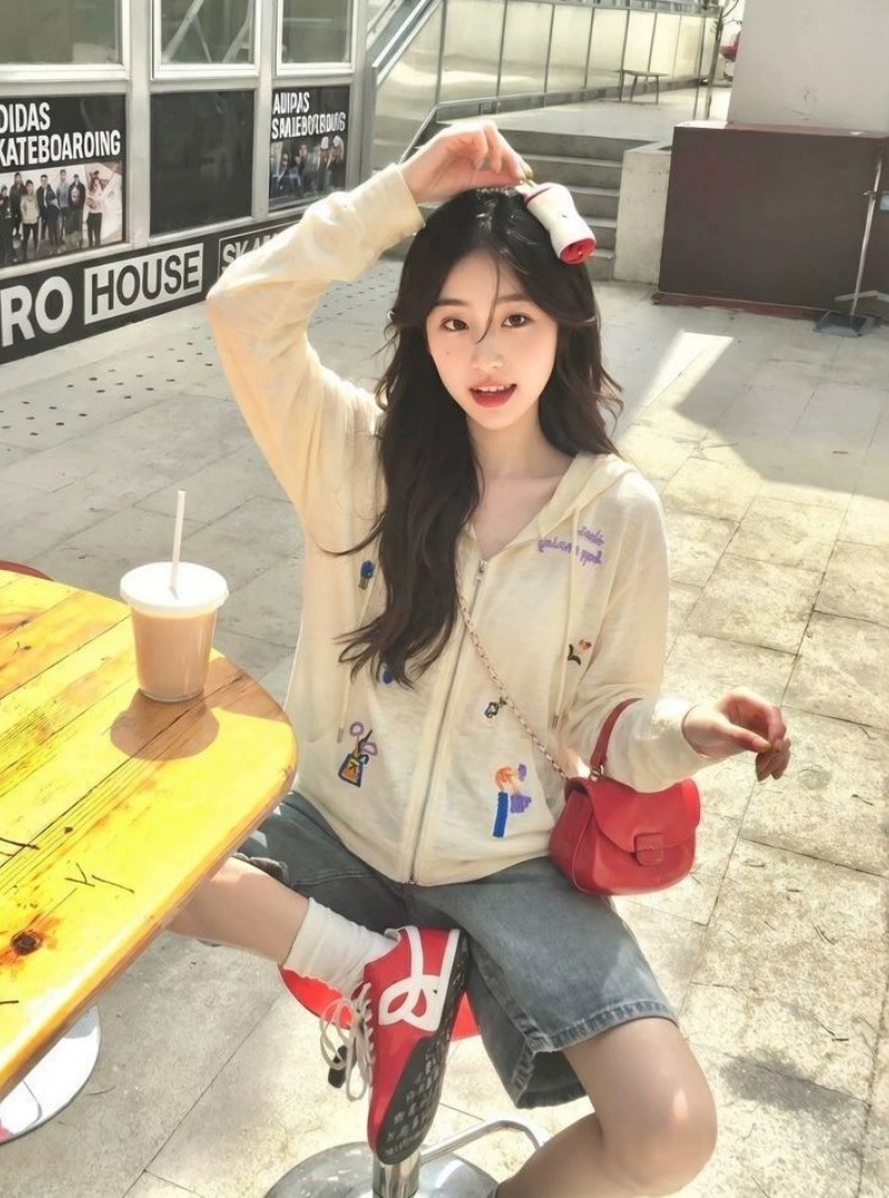 순면 눈꽃 면 165 그램 유럽 한 패션 디자인 새로운 여름 자수 후드 재킷 느긋한 지퍼 오픈 가디건