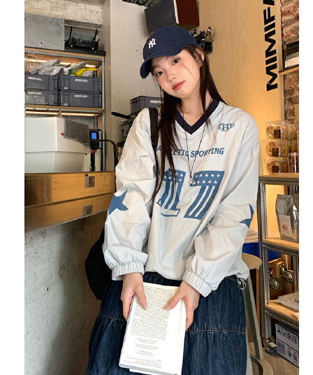 나일론 원단 얇은 스타일 자외선 차단 의류 후드티 아메리칸 V넥 후드티 알파벳 프린트 레트로 루즈핏 맨위 여성 새로운