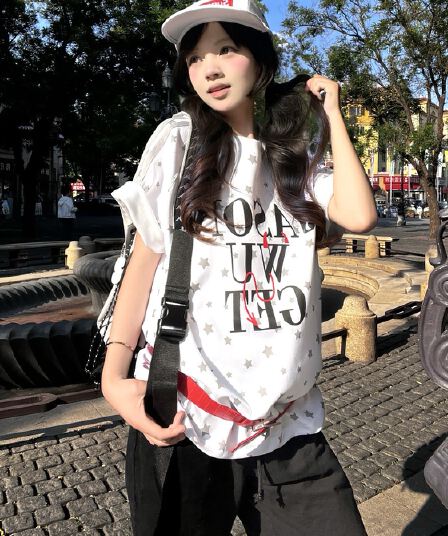 좋은 품질 리본 천 프린트 19 지점 220 그램 순면 삽입 어깨 소매 반팔 티셔츠