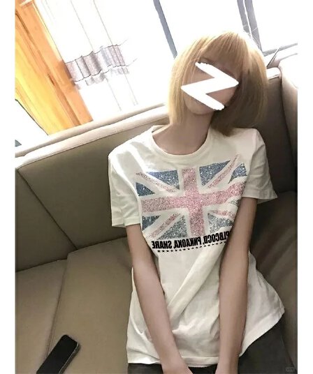 220g 순면 이후 패키지 칼라 프린트 핫픽스 반팔 티셔츠 여성