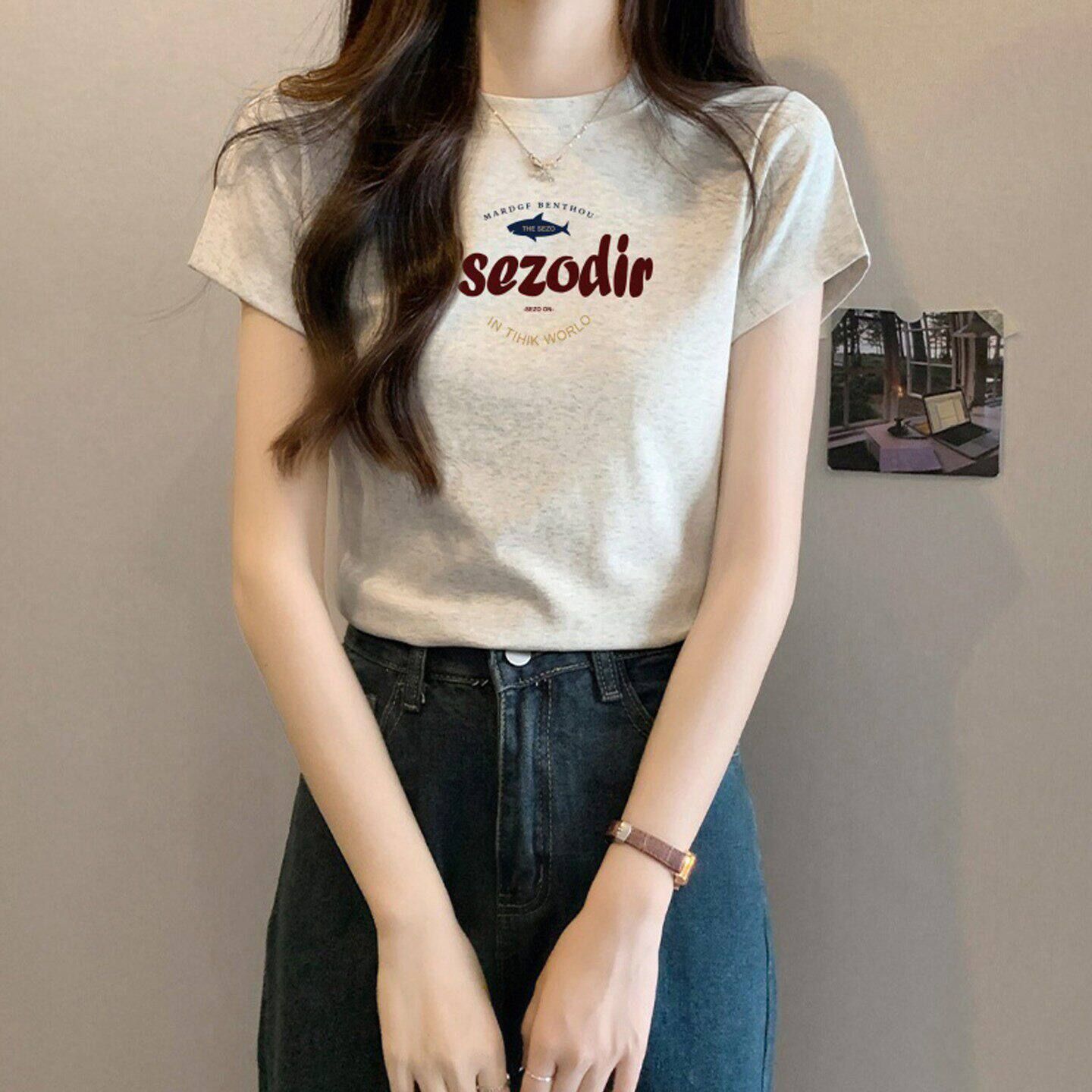 아메리칸 레트로 프린트 반팔 티셔츠 여성 여름 몸매 가꾸기 캐주얼 맨위