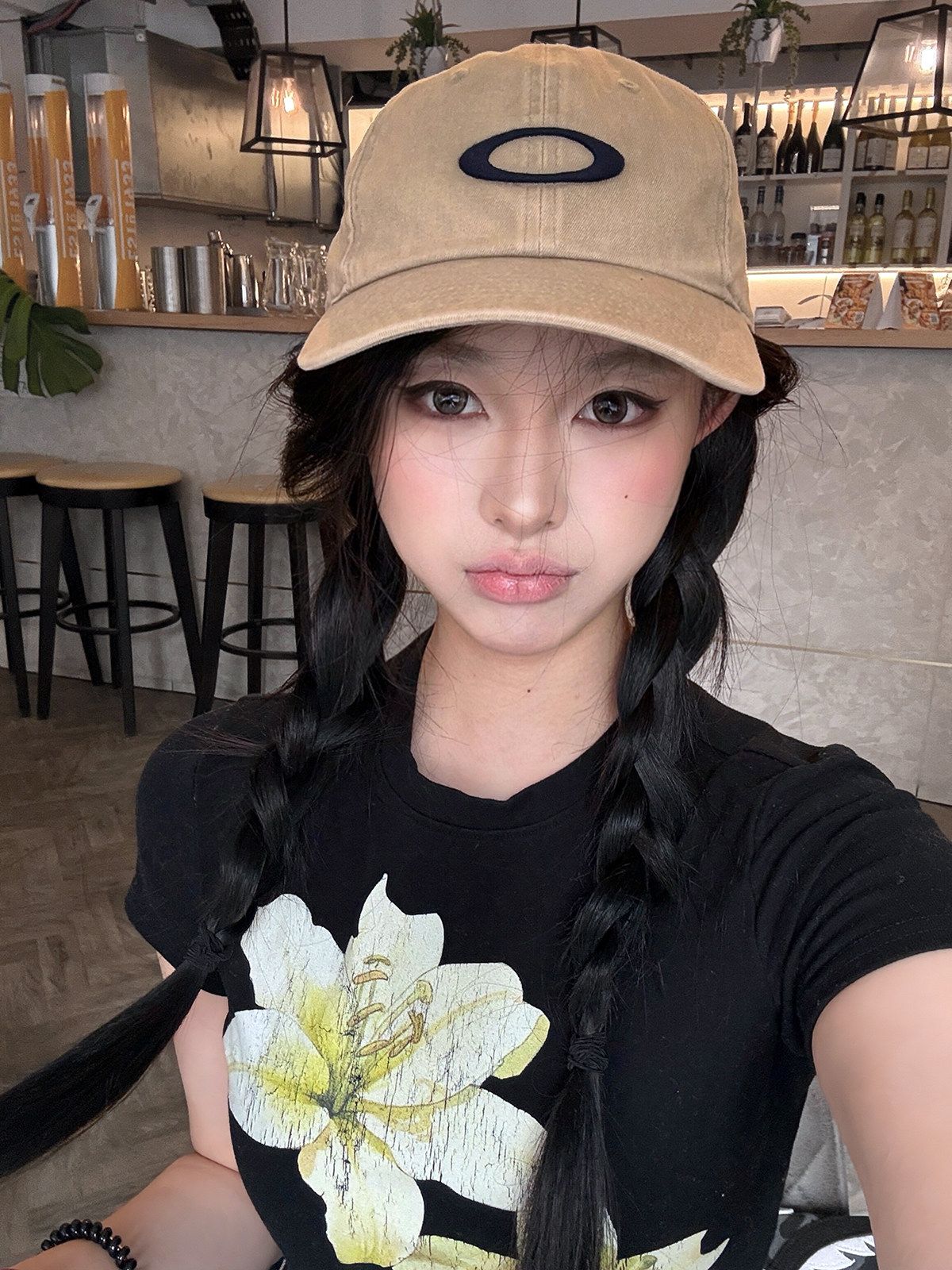 아메리칸 레트로 긍정적 인 어깨 라운드 넥 프린트 반팔 티셔츠 여성