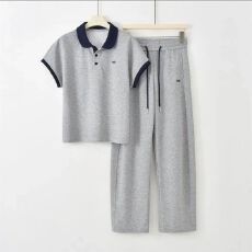 批发翻领2026新款<b class='q'>时尚</b>夏季拼色休闲<b class='q'>运动服</b>套装女洋气显瘦短袖两件套潮