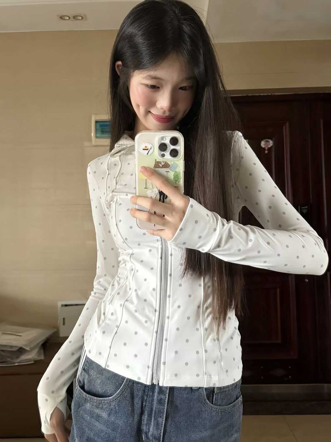 도트 무늬 몸매 가꾸기 자외선 차단 의류 여자 여름 새로운 야외 세트 얇고 가벼운 차가운 센스 통기성