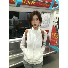 批发超显瘦韩系慵懒撞色条杠立领外套女速干户外显瘦轻薄防晒服