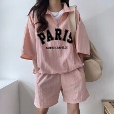 批发休闲运动<b class='q'>服</b>套装女夏季2026新款短袖短裤校园风可爱少女跑步两件