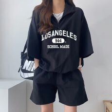 批发休闲运动<b class='q'>服</b>套装女夏季2026新款短袖短裤校园风可爱少女跑步两件