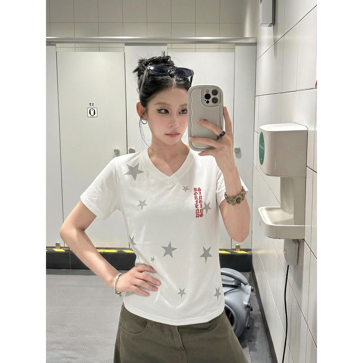 아메리칸 레트로 순면 프린트 몸매 가꾸기 새로운 반팔 티셔츠 맨위 여성