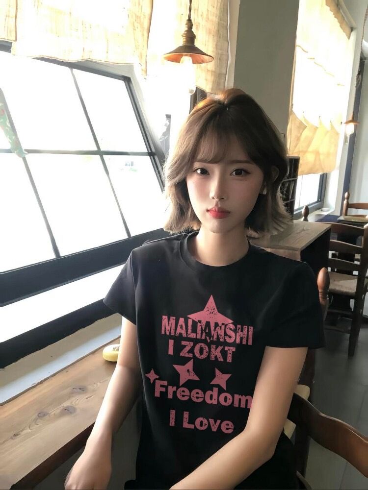 아메리칸 레트로 순면 프린트 반팔 티셔츠 여성 여름 캐주얼 맨위