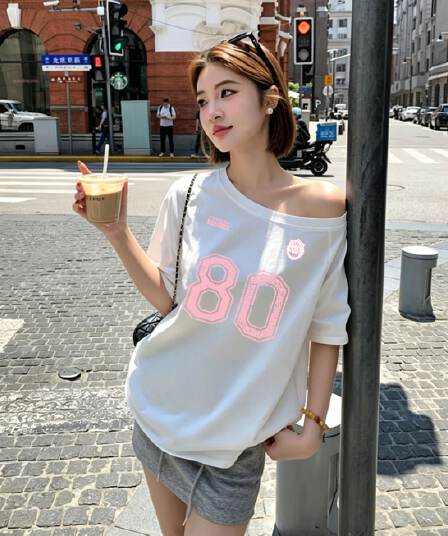 한 부서 순수한 욕망 오프숄더 반팔 티셔츠 슬림해 보이는 핫걸 디자인 센스 맨위