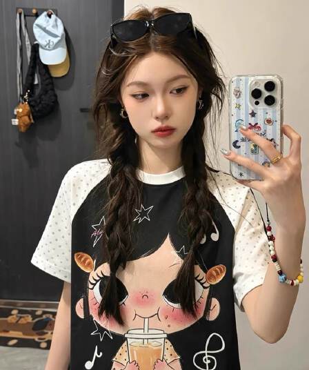 비 프린트 원본 스트레이트 스프레이 에디션 220 그램 92 면 8 암모니아 Lun 삽입 어깨 소매 반팔