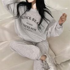 批发韩国运动休闲两件套卫裤<b class='q'>女</b>春款大字母印花慵懒宽松卫衣束脚裤套<b class='q'>装</b>