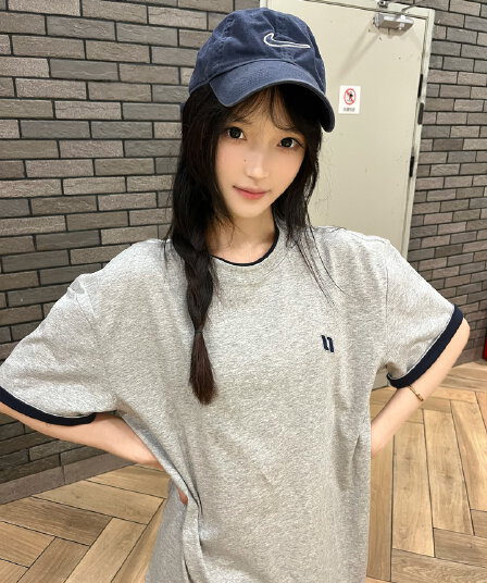 원본 솜씨 페이크 레이어드 패치워크 자수 19 지점 220 그램 순면 한국 스타일 루즈핏 새로운 반팔 여성