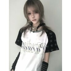 220克 92%棉8%氨纶 印花拼接短袖T恤女