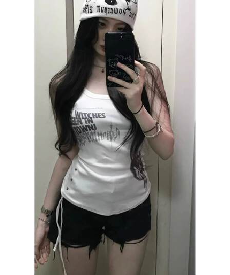 40 순면 한 부서 징 알파벳 프린트 민소매 조끼 여름 y2k 핫걸 맨위