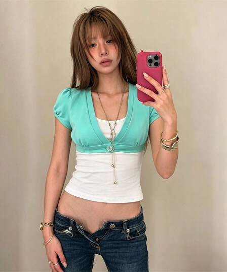 모달 260 그램 녹색 V넥 스택 가져 가라. 캐미솔 여름 섹션 몸매 가꾸기 슬림해 보이는 다용도 Chic 맨위