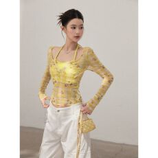 批发碎花格纹假两件薄款长袖<b class='q'>T</b><b class='q'>恤</b>女早秋新款气质时尚<b class='q'>韩版</b>修身上衣
