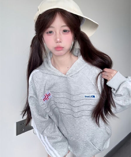 얇은 스타일 압력 라인 이후 패키지 칼라 순수한 Mianhua 면 복합 후드티 긴팔 후드 여성 코트