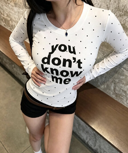 220 그램 40 빗질하다 92 면 8 암모니아 Lun 도트 무늬 몸매 가꾸기 프린트 긴팔 티셔츠 여성