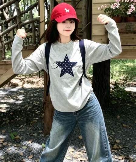 높은 품질 긴팔 티셔츠 21 순면 220 그램 면 이후 패키지 칼라 봄 가을 새로운 라운드 넥 프린트 맨위