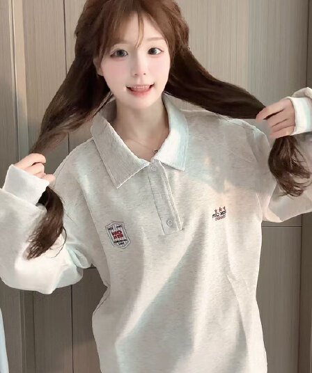 얇은 스타일 원본 압력 라인 자수 밑단 펌프 로프 순수한 Mianhua 면 복합 polo 후드티 여성
