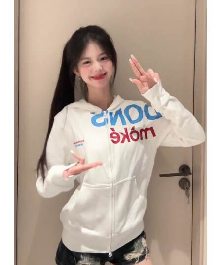 얇은 스타일 대위법 프린트 전체 조각 압력 라인 이후 패키지 칼라 순수한 Mianhua 면 복합 후드티 여성
