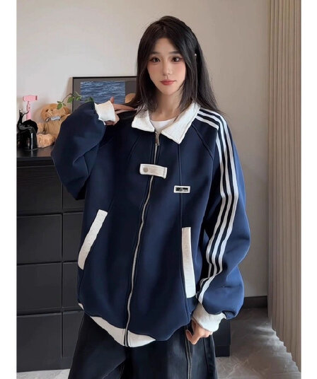후아 솜 복합 남녀 봄 가을 새로운 조수 브랜드 캐주얼 재킷 높음 거리 스탠드 칼라 스트라이프 야구 유니폼 트렌디