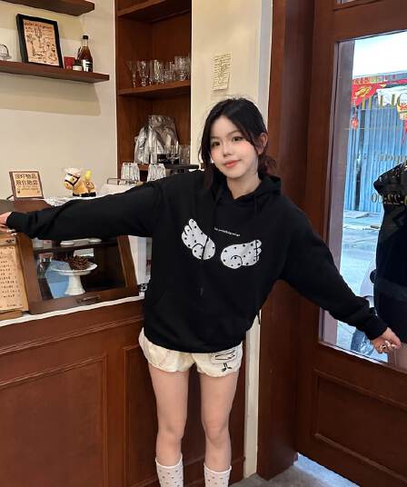 후아 면 복합 얇은 스타일 320 그램 은 여우 플러시 털이 있는 420g 후드 프린트 후드티