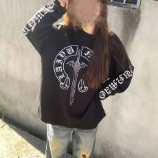 批发韩版纯棉后包领 印花宽松打底长袖T恤女