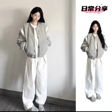 批发爆款灰色棒球服薄款短外套<b class='q'>女</b>秋冬新小个子宽松<b class='q'>夹克</b>加绒加厚