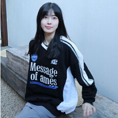 CVC华棉复合牛奶丝原版做工尹净汉同款AMES长袖V领卫衣女