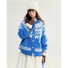 批发chummygirls 宝蓝色毛衣外套女2024冬季新款法式慵懒风针织开衫