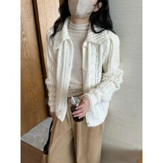 批发韩系秋冬新款韩式设计感<b class='q'>镂空</b>翻领针织<b class='q'>开衫</b>女宽松甜美温柔软糯毛衣