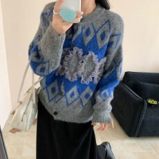 批发AIME<b class='q'>韩国</b>东大门秋冬<b class='q'>蕾丝</b>花边拼接针织开衫女2025秋冬设计毛衣外套