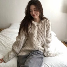 批发系连帽<b class='q'>毛衣</b><b class='q'>女</b>款2025新款秋冬宽松针织<b class='q'>开衫</b>外套小众设计保暖上衣